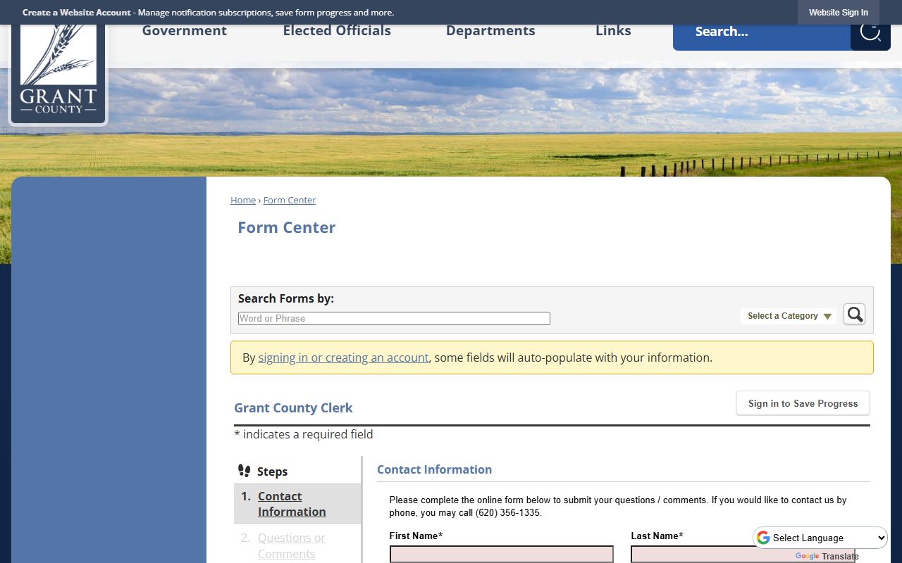 Grant County Clerk contact form for court records office routing