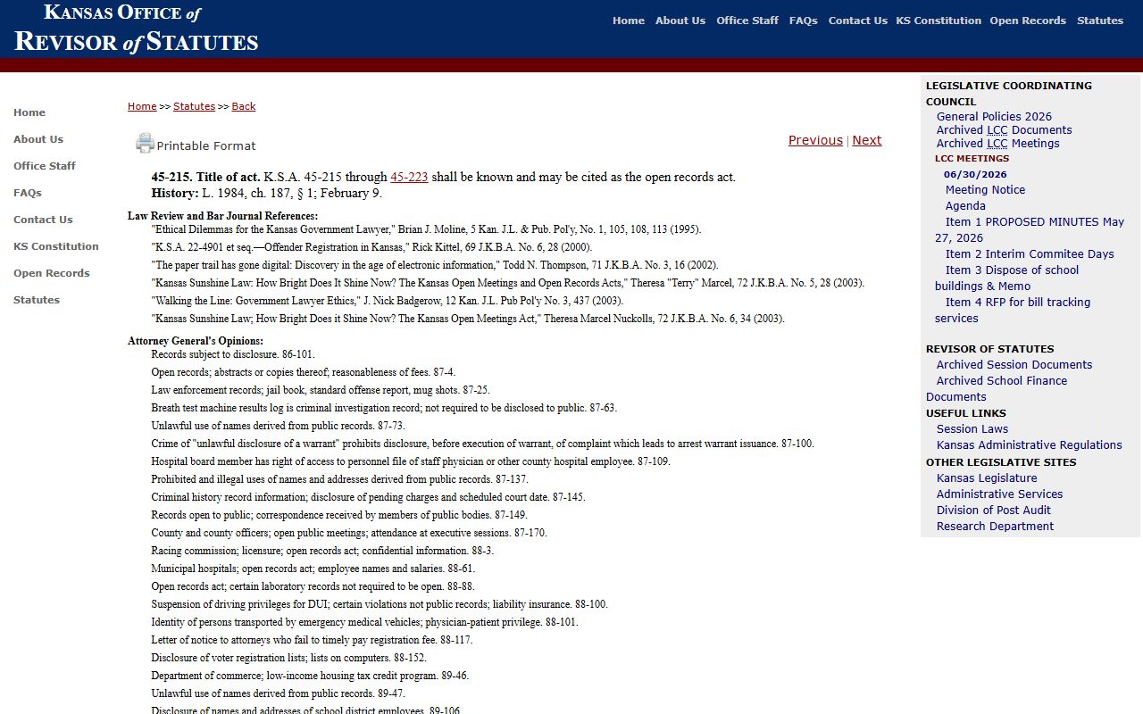 Kansas open records policy for Grant County court records requests