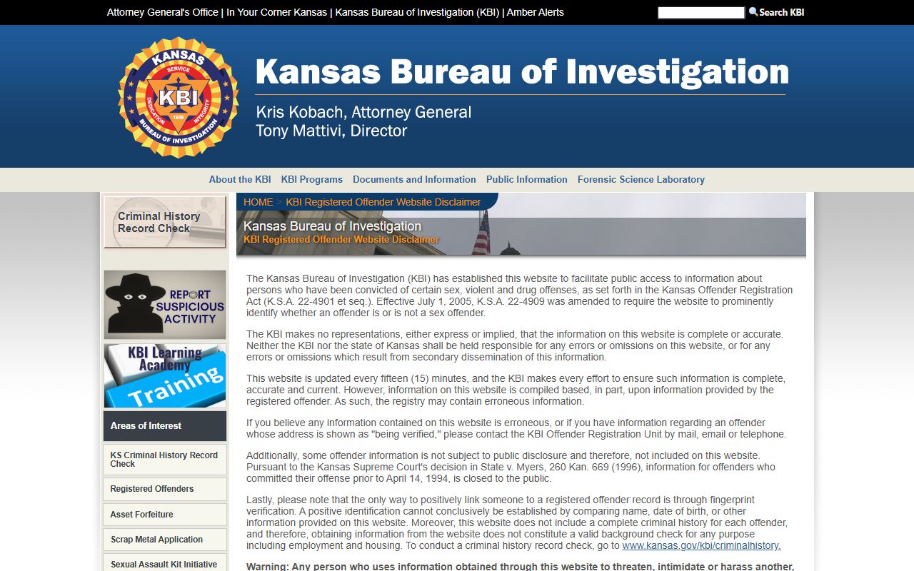 Kansas registered offender search source related to offender context