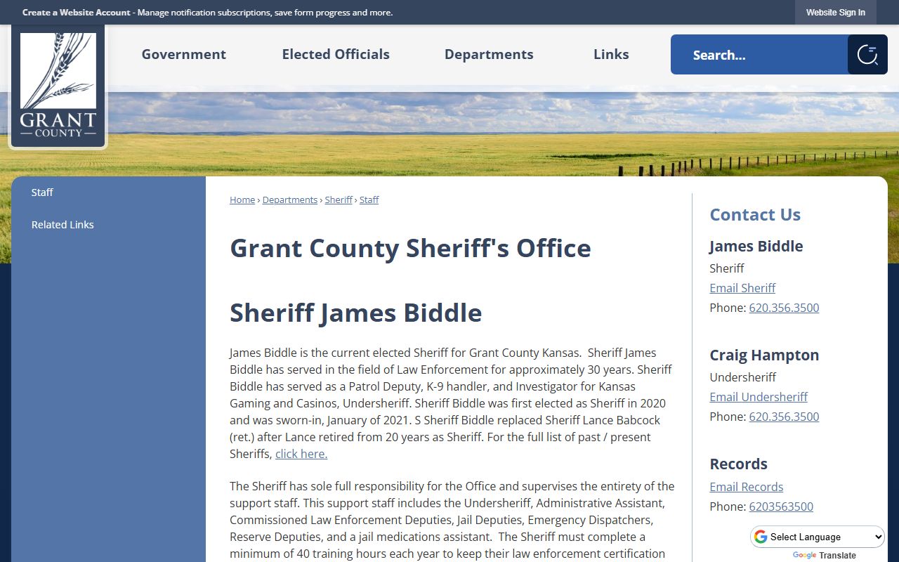 Grant County sheriff staff page for local jail and law enforcement staffing
