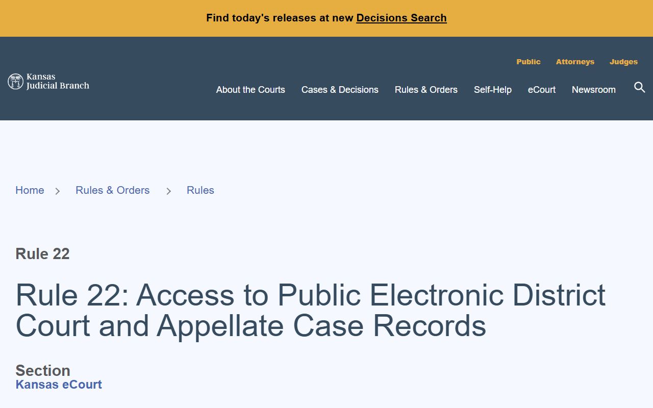 Grant County court records Kansas Rule 22 access information