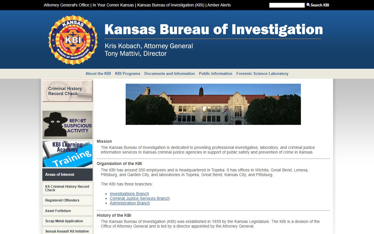 Grant County criminal court records Kansas Bureau of Investigation source