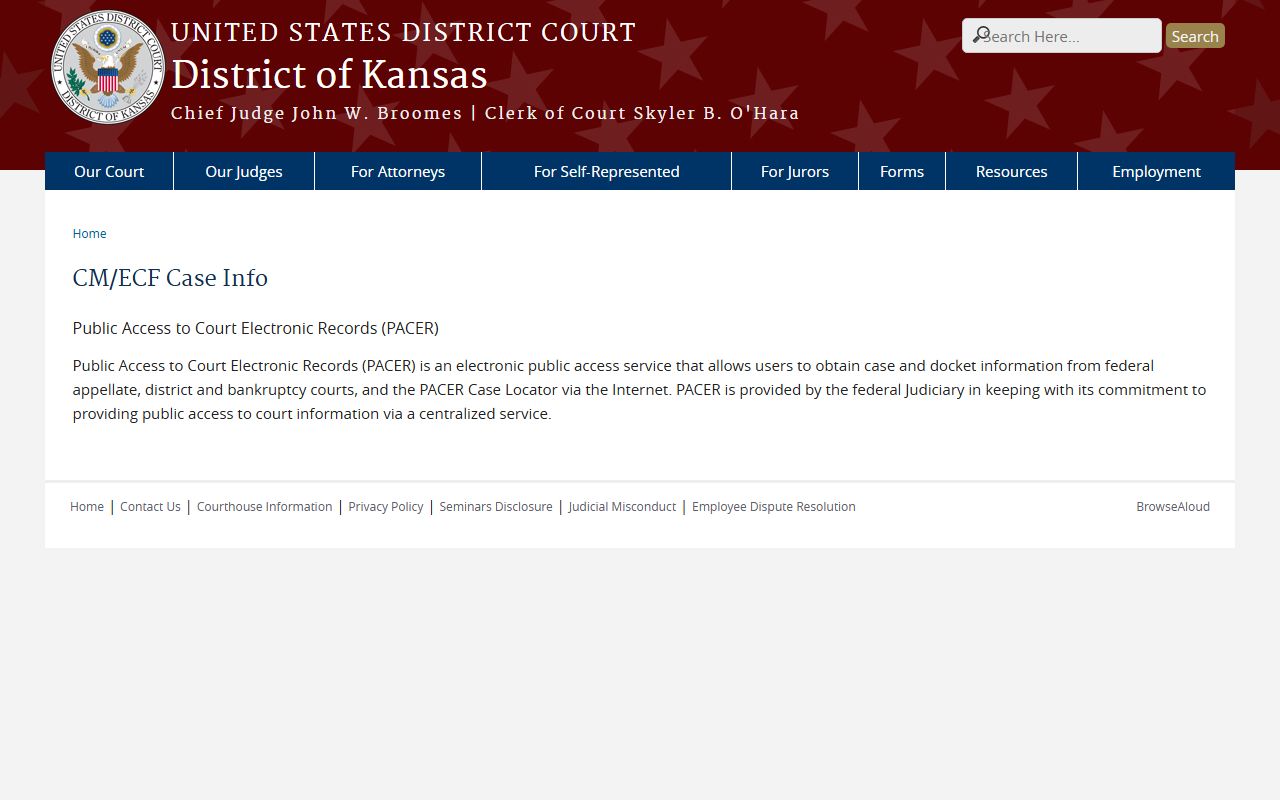 Grant County District Court CM ECF federal case information in Kansas