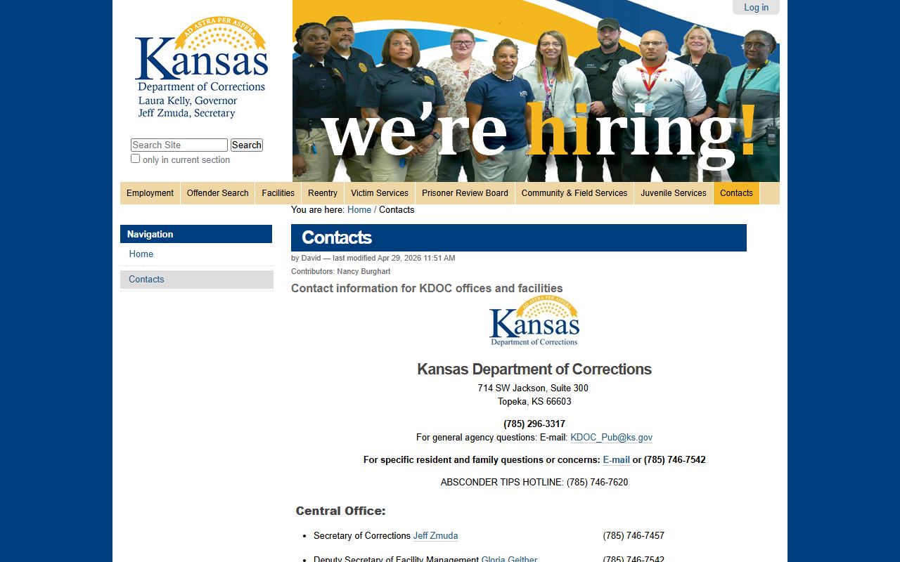 KDOC contacts source for state inmate and records division questions