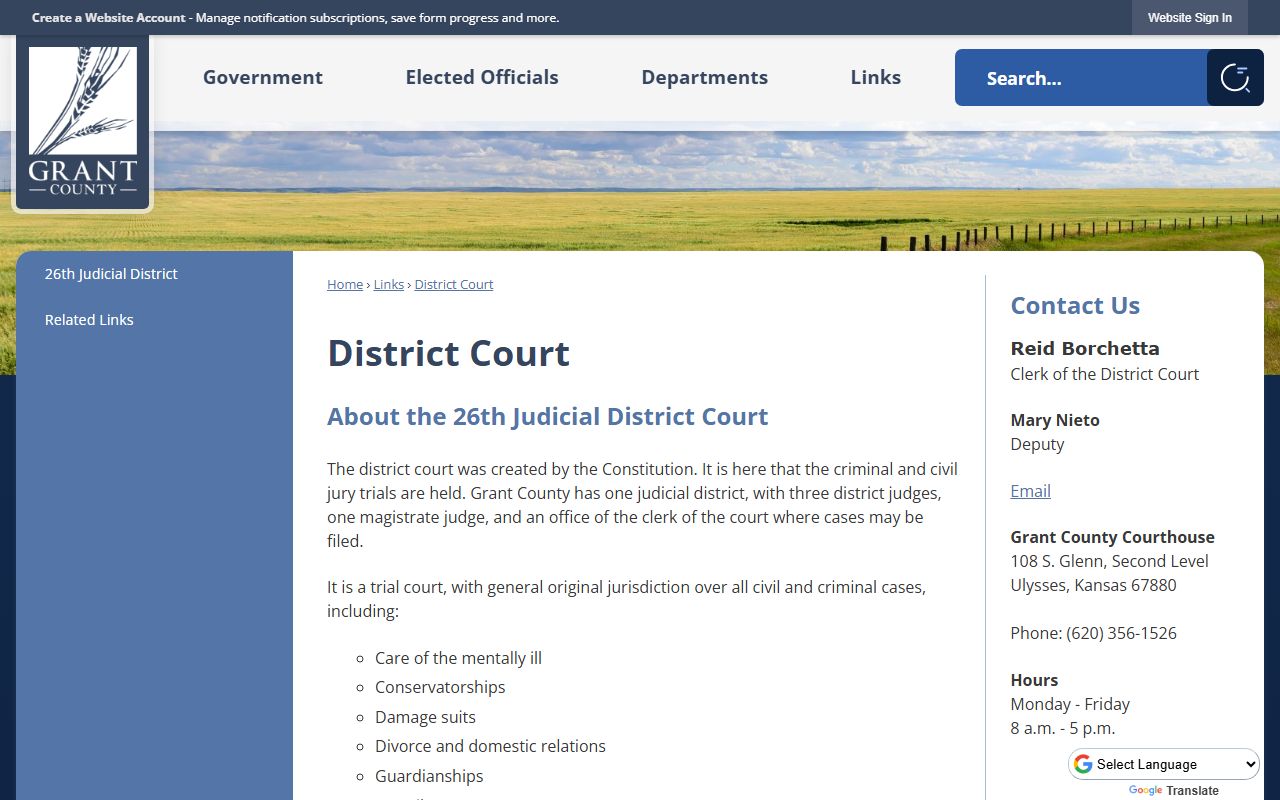 Grant County court records District Court page