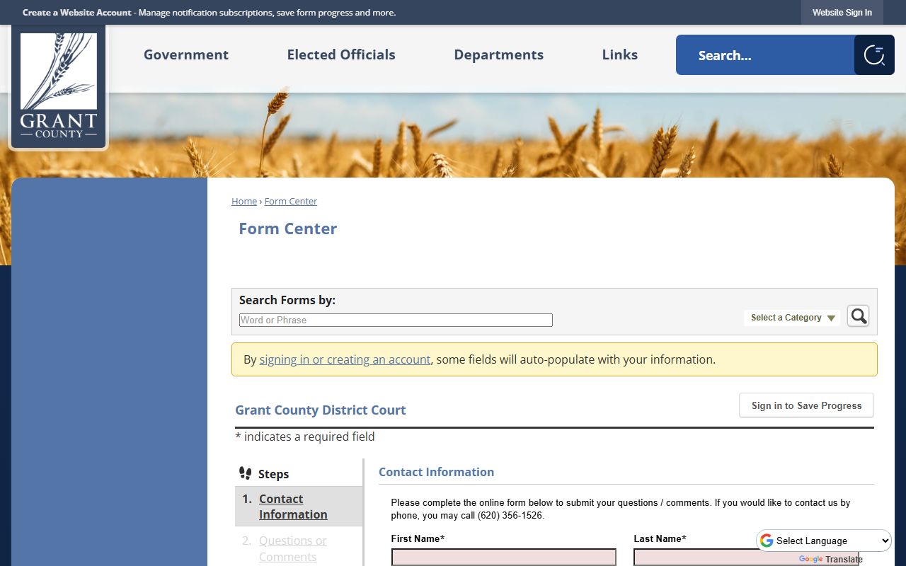 Grant County probate records District Court contact form
